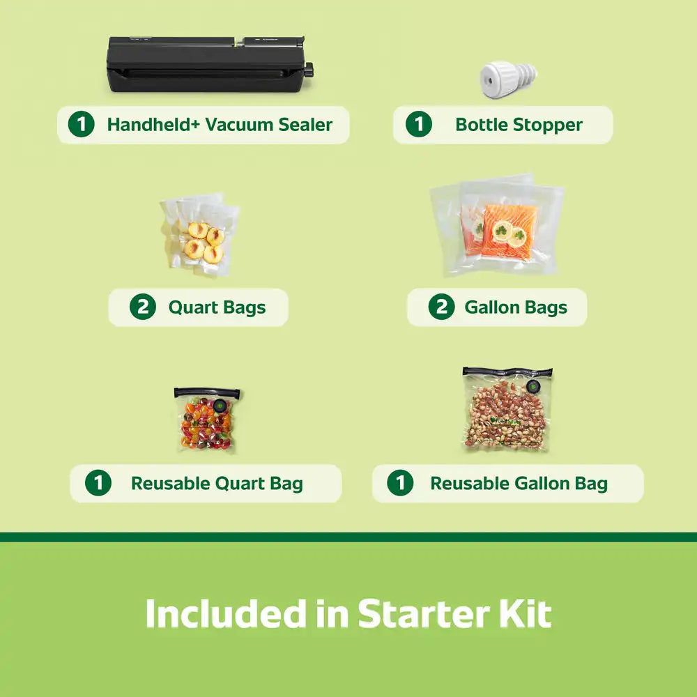 FoodSaver Handheld+ 2-in-1 Vacuum Sealing System, Handheld and Countertop Vacuum Sealer, 8-Piece Starter Kit