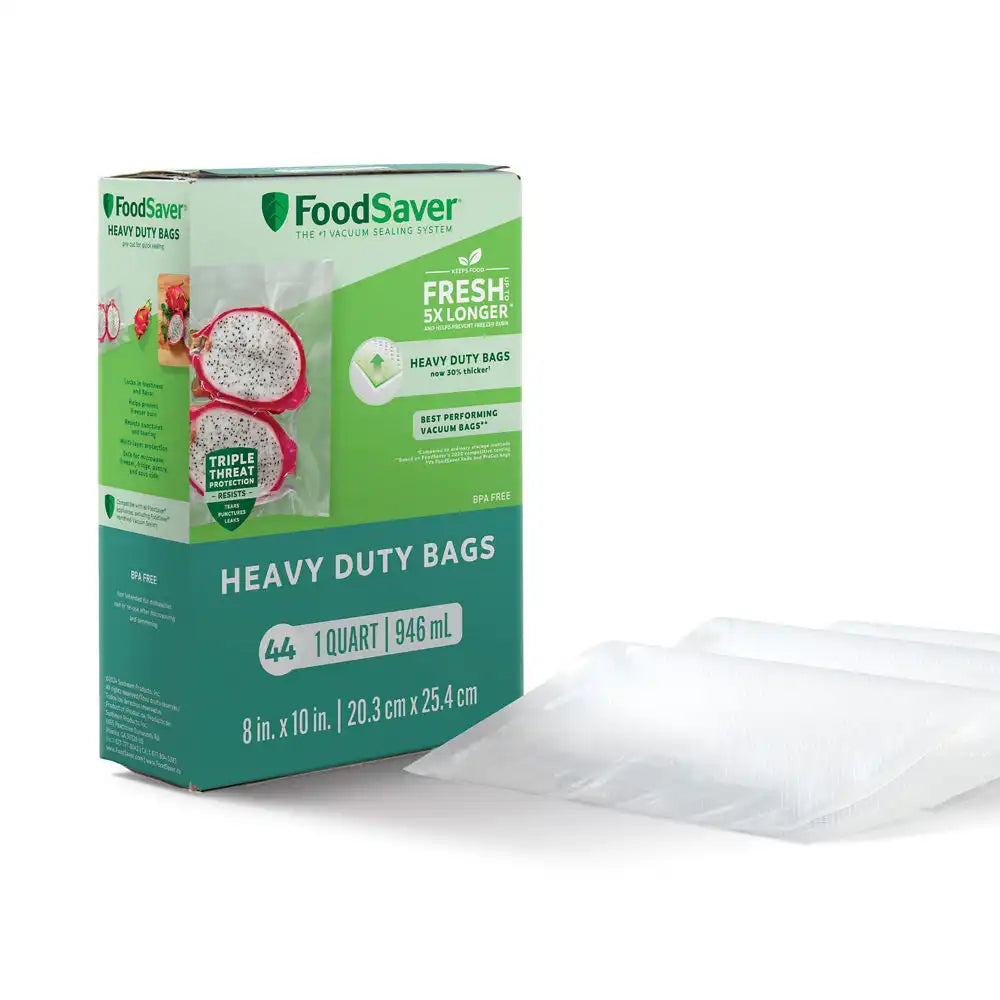 FoodSaver Heavy Duty Quart Vacuum Seal Bags, 44pk with Triple Threat Protection