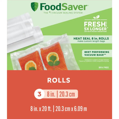 FoodSaver 8" x 20' Vacuum-Seal Roll, 3 Pack