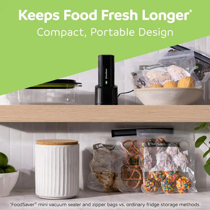 FoodSaver Mini Handheld Vacuum Sealer, Marinate Setting, Cordless Vacuum Sealer with Charging Dock, Black