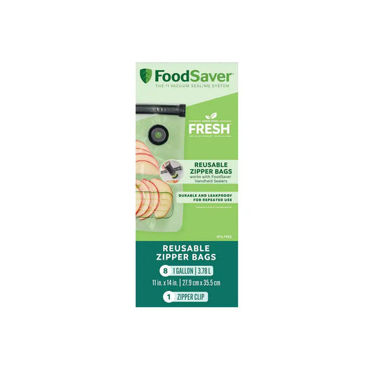 FoodSaver Reusable Gallon Vacuum Zipper Bags, for Use with FoodSaver Handheld Vacuum Sealers, 8 Count