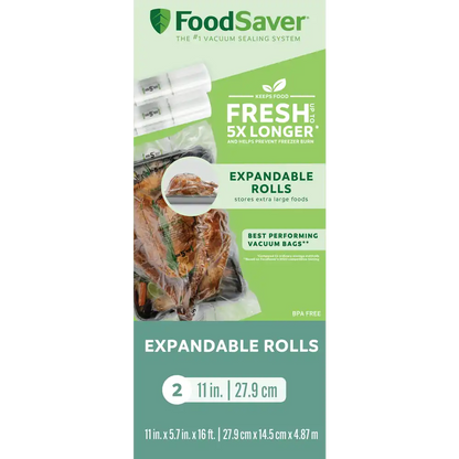 FoodSaver 11" x 16' Expandable Vacuum Seal Rolls, 2 Pack