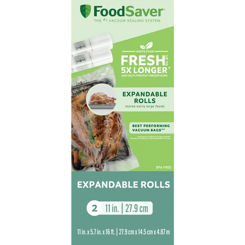 FoodSaver 11" x 16' Expandable Vacuum Seal Rolls, 2 Pack
