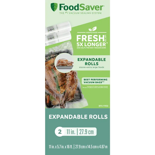 FoodSaver 11" x 16' Expandable Vacuum Seal Rolls, 2 Pack