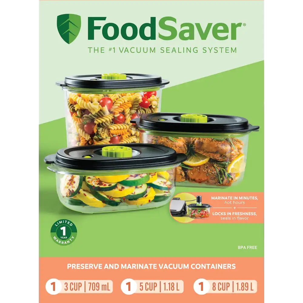 FoodSaver Preserve & Marinate 3 Cup, 5 Cup, & 8 Cup Containers