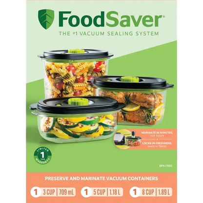 FoodSaver Preserve & Marinate 3 Cup, 5 Cup, & 8 Cup Containers