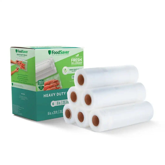 FoodSaver Heavy Duty 8"x 20' Vacuum Seal Rolls, 6pk with Triple Threat Protection