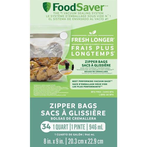 FoodSaver Vacuum Zipper Quart Bags, 34 Count