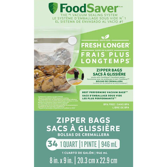 FoodSaver Vacuum Zipper Quart Bags, 34 Count