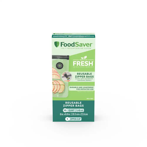 FoodSaver Reusable Quart Vacuum Zipper Bags, for Use with FoodSaver Handheld Vacuum Sealers, 10 Count