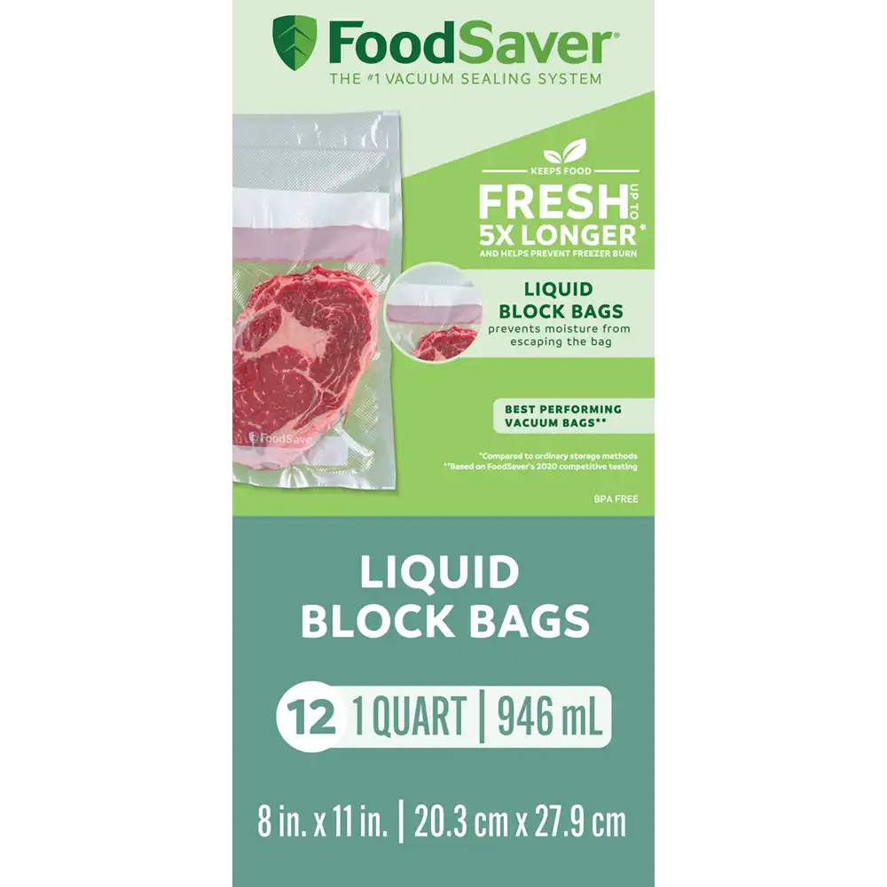FoodSaver Liquid Block Vacuum-Seal Quart Bags, 12 Count