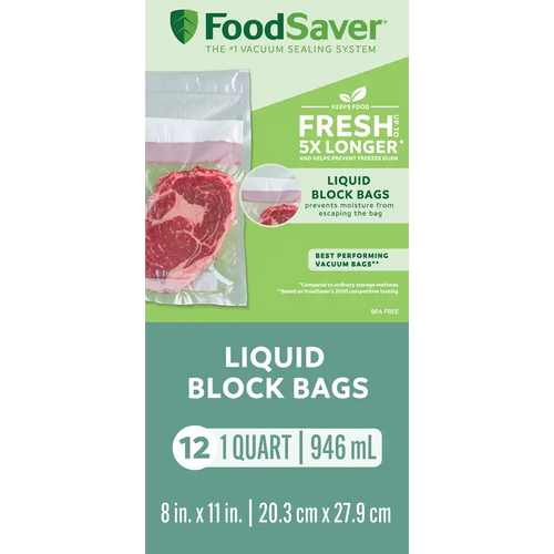 FoodSaver Liquid Block Vacuum-Seal Quart Bags, 12 Count